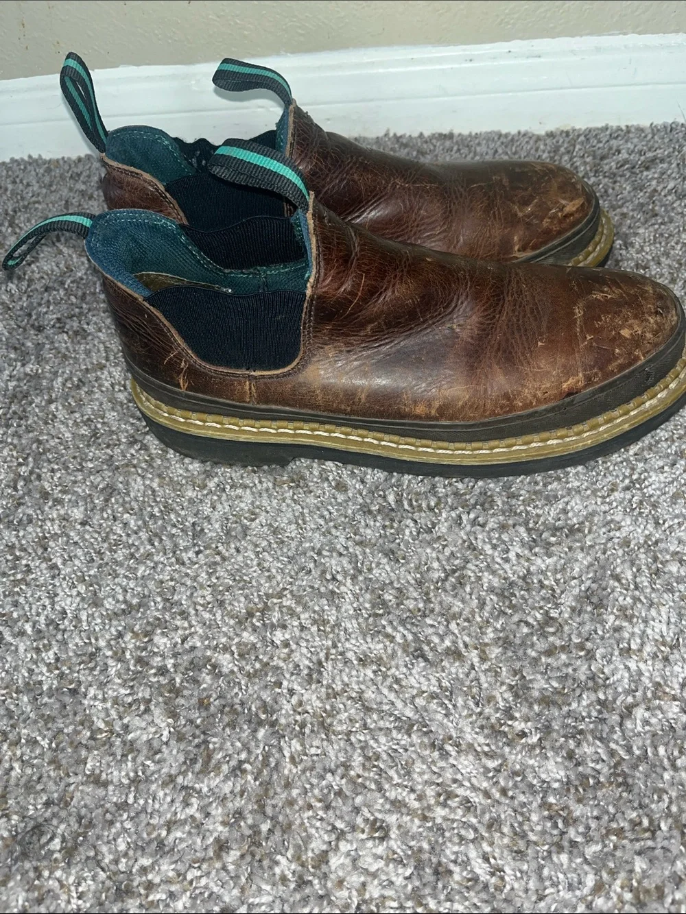 Georgia Boot Brown Leather Chukka Work Boots with Black Elastic